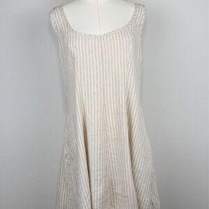 Linen Blend Striped Swing Dress XL Coastal Cottagecore Pockets